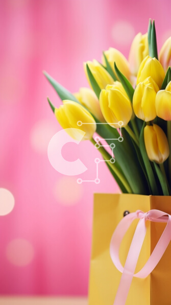 Intra Συλλεκτικό Ξύλινο Παζλ Plywood  4mm - Κίτρινες τουλίπες σε καφέ χάρτινη τσάντα Σε Ξύλινο Κουτί - Διαστάσεις: 10x10 cm – 25 κομμάτια