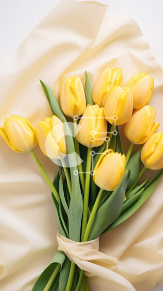 Intra Συλλεκτικό Ξύλινο Παζλ Plywood  4mm - Κίτρινο μπουκέτο τουλίπας σε υπόλευκο ύφασμα Σε Ξύλινο Κουτί - Διαστάσεις: 10x10 cm – 25 κομμάτια