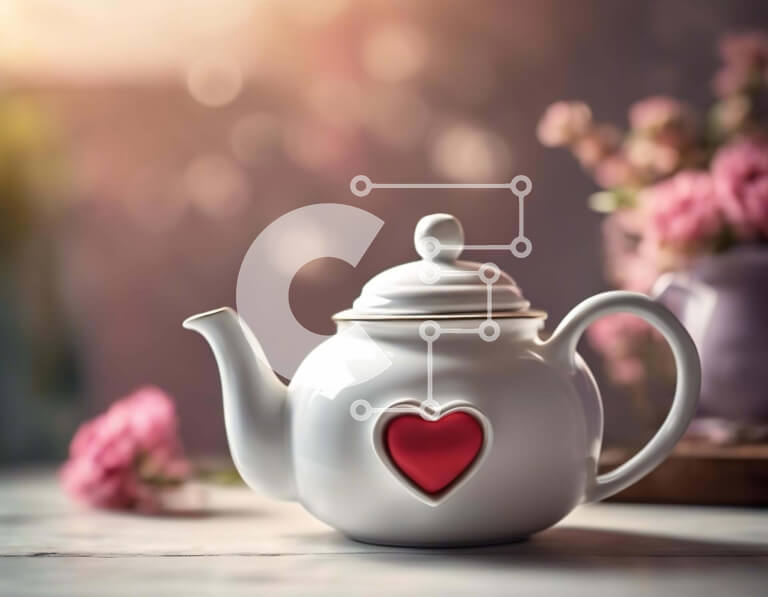 Intra Συλλεκτικό Ξύλινο Παζλ Plywood  4mm - Λευκή τσαγιέρα με κόκκινες καρδιές Σε Ξύλινο Κουτί - Διαστάσεις: 10x10 cm – 25 κομμάτια