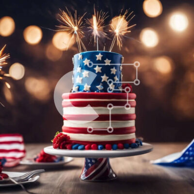 Intra Συλλεκτικό Ξύλινο Παζλ Plywood  4mm - Κόκκινο, λευκό και μπλε κέικ με μοτίβο αμερικανικής σημαίας Σε Ξύλινο Κουτί - Διαστάσεις: 10x10 cm – 25 κομμάτια - Image 1