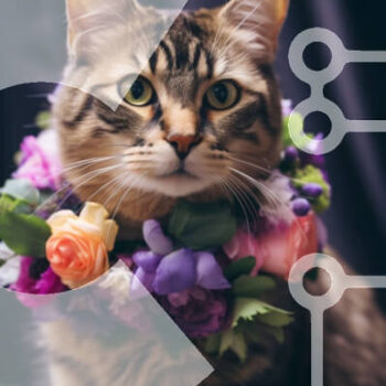 Intra Συλλεκτικό Ξύλινο Παζλ Plywood  4mm - Αξιολάτρευτη γάτα με πολύχρωμο λουλουδάτο στεφάνι Σε Ξύλινο Κουτί - Διαστάσεις: 10x10 cm – 25 κομμάτια - Image 1