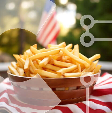 Intra Συλλεκτικό Ξύλινο Παζλ Plywood  4mm - Μπολ με τηγανιτές πατάτες σε αμερικανική σημαία και καρό τραπεζομάντιλο Σε Ξύλινο Κουτί - Διαστάσεις: 10x10 cm – 25 κομμάτια - Image 1