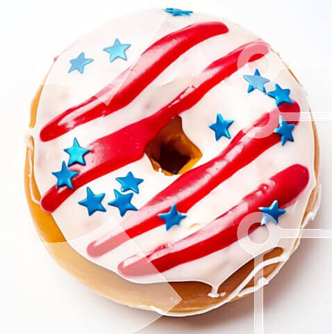 Intra Συλλεκτικό Ξύλινο Παζλ Plywood 4mm - Ντόνατ αμερικανικής σημαίας με κόκκινα, λευκά και μπλε αστέρια Σε Ξύλινο Κουτί - Διαστάσεις: 10x10 cm – 25 κομμάτια - Image 1