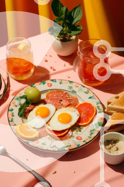 Intra Συλλεκτικό Ξύλινο Παζλ Plywood  4mm - Νόστιμο πιάτο πρωινού με αυγά, λουκάνικα και φέτες πορτοκαλιού Σε Ξύλινο Κουτί - Διαστάσεις: 10x10 cm – 25 κομμάτια