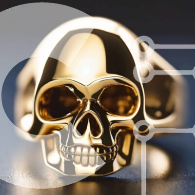 Intra Συλλεκτικό Ξύλινο Παζλ Plywood  4mm - Χρυσό κρανίο δαχτυλίδι σε μαύρο φόντο Σε Ξύλινο Κουτί - Διαστάσεις: 10x10 cm – 25 κομμάτια - Image 1