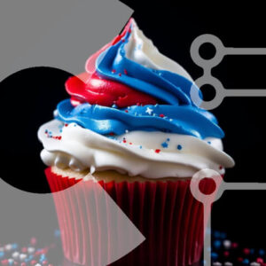 Intra Συλλεκτικό Ξύλινο Παζλ Plywood  4mm - Cupcake 4ης Ιουλίου με Κόκκινο, Λευκό και Μπλε γλάσο και ψεκασμό Σε Ξύλινο Κουτί - Διαστάσεις: 10x10 cm – 25 κομμάτια