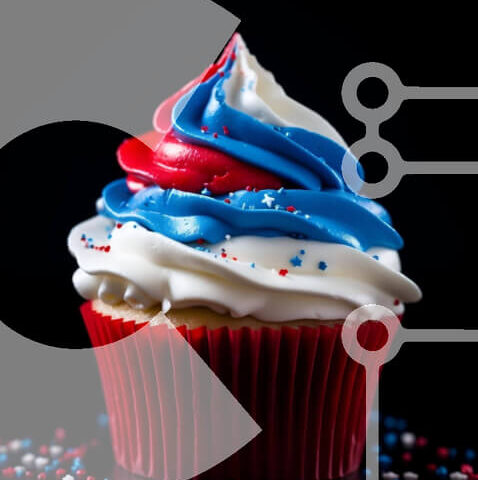Intra Συλλεκτικό Ξύλινο Παζλ Plywood  4mm - Cupcake 4ης Ιουλίου με Κόκκινο, Λευκό και Μπλε γλάσο και ψεκασμό Σε Ξύλινο Κουτί - Διαστάσεις: 10x10 cm – 25 κομμάτια - Image 1