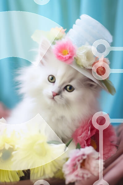 Intra Συλλεκτικό Ξύλινο Παζλ Plywood  4mm - Αφράτη γάτα με καπέλο που περιβάλλεται από πολύχρωμα λουλούδια Σε Ξύλινο Κουτί - Διαστάσεις: 10x10 cm – 25 κομμάτια