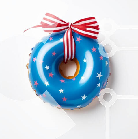 Intra Συλλεκτικό Ξύλινο Παζλ Plywood 4mm - Πατριωτικό μπλε ντόνατ με αστέρια και κορδέλα Σε Ξύλινο Κουτί - Διαστάσεις: 10x10 cm – 25 κομμάτια - Image 1
