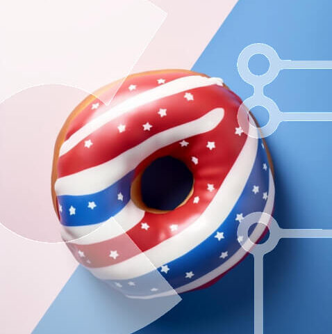 Intra Συλλεκτικό Ξύλινο Παζλ Plywood  4mm - Πατριωτικό ντόνατ αμερικανικής σημαίας Σε Ξύλινο Κουτί - Διαστάσεις: 10x10 cm – 25 κομμάτια - Image 1