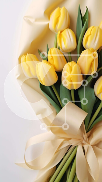 Intra Συλλεκτικό Ξύλινο Παζλ Plywood  4mm - Κίτρινο μπουκέτο τουλίπας τυλιγμένο σε λευκό χαρτί με πορτοκαλί κορδέλα Σε Ξύλινο Κουτί - Διαστάσεις: 10x10 cm – 25 κομμάτια