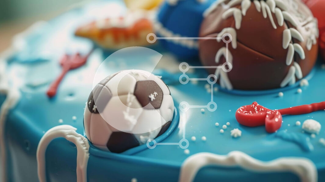 Intra Συλλεκτικό Ξύλινο Παζλ Plywood  4mm - Μπλε κέικ με αθλητικό θέμα με διακοσμητικά Σε Ξύλινο Κουτί - Διαστάσεις: 10x10 cm – 25 κομμάτια