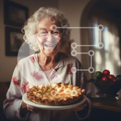 Intra Συλλεκτικό Ξύλινο Παζλ Plywood 4mm - Ηλικιωμένη γυναίκα που κρατά πίτα με μήλα Σε Ξύλινο Κουτί - Διαστάσεις: 10x10 cm – 25 κομμάτια - Image 1