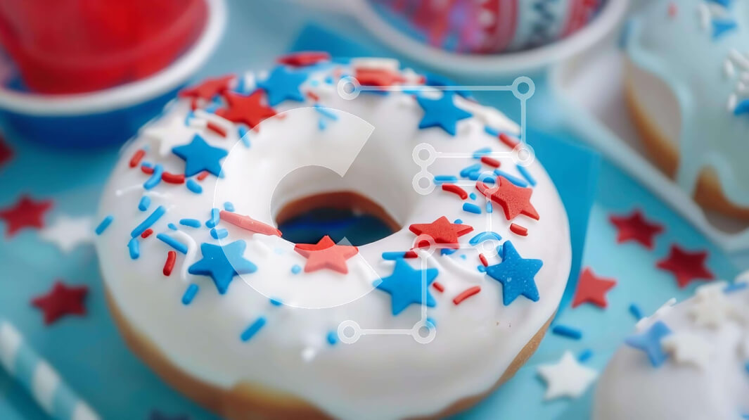 Intra Συλλεκτικό Ξύλινο Παζλ Plywood  4mm - Πατριωτικά γλασαρισμένα ντόνατς στο τραπέζι Σε Ξύλινο Κουτί - Διαστάσεις: 10x10 cm – 25 κομμάτια