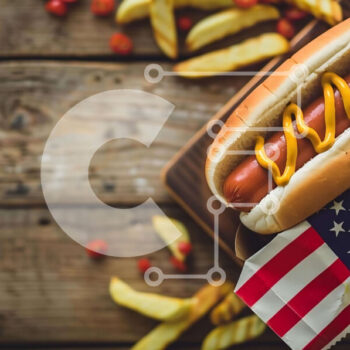 Intra Συλλεκτικό Ξύλινο Παζλ Plywood  4mm - Χοτ ντογκ και πατάτες πατάτες στην αμερικανική σημαία Σε Ξύλινο Κουτί - Διαστάσεις: 10x10 cm – 25 κομμάτια - Image 1