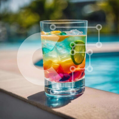 Intra Συλλεκτικό Ξύλινο Παζλ Plywood  4mm - Πολύχρωμο τροπικό ποτό δίπλα στην πισίνα Σε Ξύλινο Κουτί - Διαστάσεις: 10x10 cm – 25 κομμάτια - Image 1