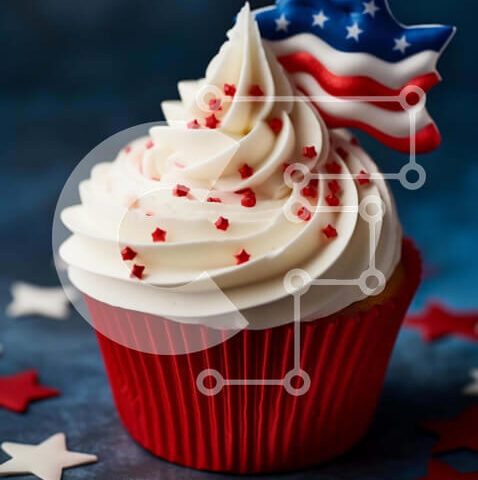 Intra Συλλεκτικό Ξύλινο Παζλ Plywood  4mm - Εορταστικό Cupcake 4ης Ιουλίου με αμερικανική σημαία Σε Ξύλινο Κουτί - Διαστάσεις: 10x10 cm – 25 κομμάτια - Image 1