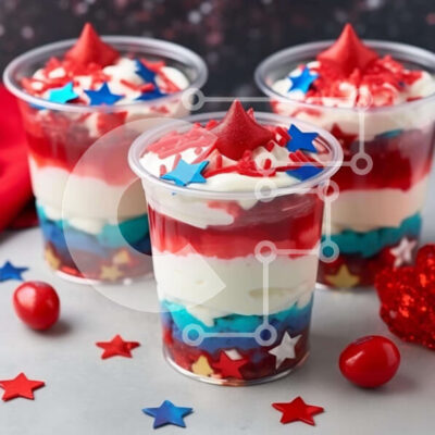 Intra Συλλεκτικό Ξύλινο Παζλ Plywood  4mm - Επιδόρπια Trifle με κόκκινο, λευκό και μπλε αστέρι Σε Ξύλινο Κουτί - Διαστάσεις: 10x10 cm – 25 κομμάτια - Image 1