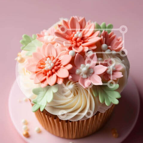 Intra Συλλεκτικό Ξύλινο Παζλ Plywood  4mm - Κομψό Cupcake με ροζ και ροδακινί λουλούδια Σε Ξύλινο Κουτί - Διαστάσεις: 10x10 cm – 25 κομμάτια - Image 1