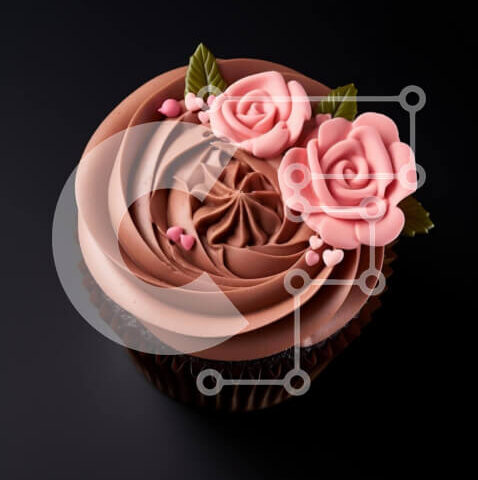 Intra Συλλεκτικό Ξύλινο Παζλ Plywood  4mm - Cupcake σοκολάτας με ροζ τριαντάφυλλα Σε Ξύλινο Κουτί - Διαστάσεις: 10x10 cm – 25 κομμάτια - Image 1