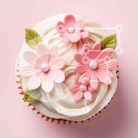 Intra Συλλεκτικό Ξύλινο Παζλ Plywood  4mm - Cupcake διακοσμημένο με ροζ λουλούδια και πράσινα φύλλα Σε Ξύλινο Κουτί - Διαστάσεις: 10x10 cm – 25 κομμάτια - Image 1