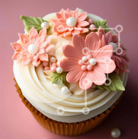 Intra Συλλεκτικό Ξύλινο Παζλ Plywood  4mm - Κομψό Cupcake με ροζ και ροδακινί λουλούδια Σε Ξύλινο Κουτί - Διαστάσεις: 10x10 cm – 25 κομμάτια - Image 1