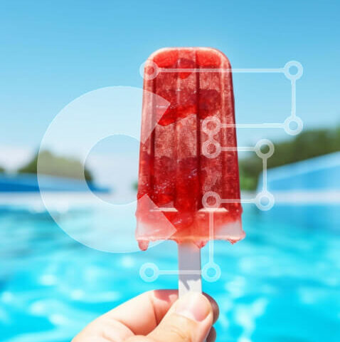 Intra Συλλεκτικό Ξύλινο Παζλ Plywood  4mm - Κόκκινο παγωτό Popsicle δίπλα στην πισίνα Σε Ξύλινο Κουτί - Διαστάσεις: 10x10 cm – 25 κομμάτια - Image 1