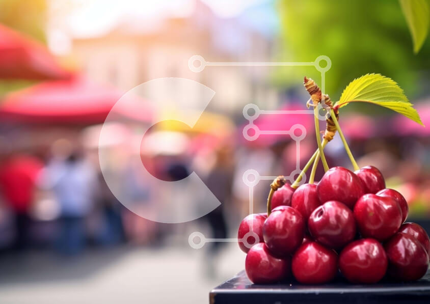 Intra Συλλεκτικό Ξύλινο Παζλ Plywood  4mm - Υπαίθρια αγορά με φρέσκα κεράσια Σε Ξύλινο Κουτί - Διαστάσεις: 10x10 cm – 25 κομμάτια