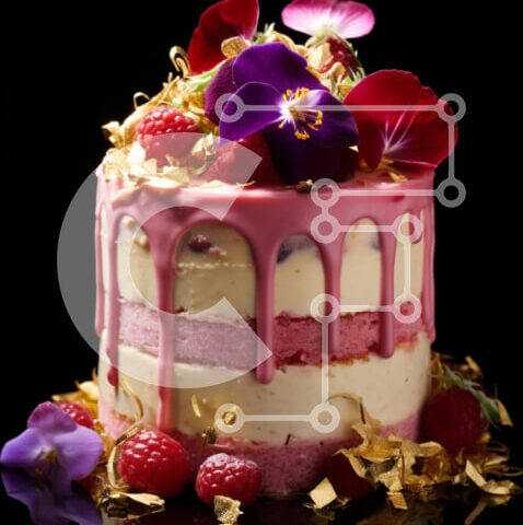 Intra Συλλεκτικό Ξύλινο Παζλ Plywood 4mm - Ροζ κέικ με πολύχρωμα λουλούδια και σμέουρα Σε Ξύλινο Κουτί - Διαστάσεις: 10x10 cm – 25 κομμάτια - Image 1