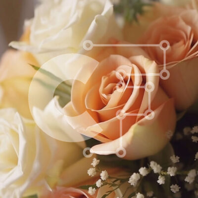 Intra Συλλεκτικό Ξύλινο Παζλ Plywood  4mm - Μπουκέτο με λευκά και ροδακινί τριαντάφυλλα με την αναπνοή του μωρού Σε Ξύλινο Κουτί - Διαστάσεις: 10x10 cm – 25 κομμάτια - Image 1