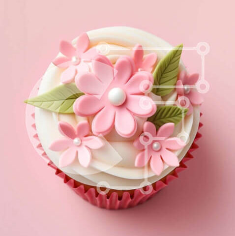 Intra Συλλεκτικό Ξύλινο Παζλ Plywood 4mm - Cupcake με ροζ λουλούδια και πράσινα φύλλα Σε Ξύλινο Κουτί - Διαστάσεις: 10x10 cm – 25 κομμάτια - Image 1