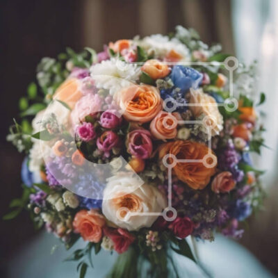 Intra Συλλεκτικό Ξύλινο Παζλ Plywood  4mm - Πολύχρωμο λουλουδάτο μπουκέτο για διακόσμηση γάμου Σε Ξύλινο Κουτί - Διαστάσεις: 10x10 cm – 25 κομμάτια - Image 1