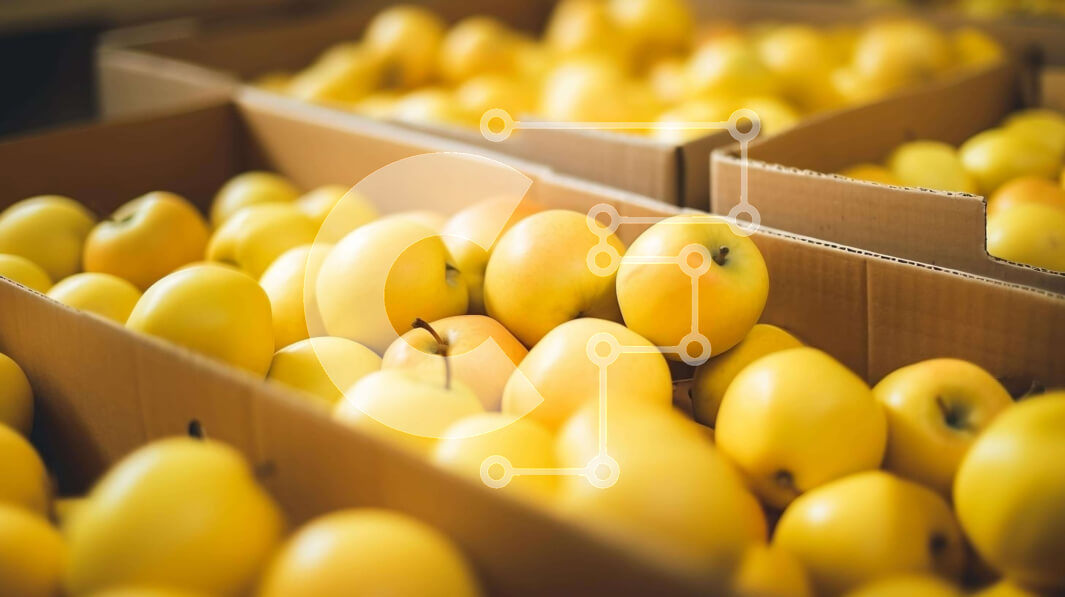 Intra Συλλεκτικό Ξύλινο Παζλ Plywood  4mm - Στοίβα από χαρτόκουτα γεμάτα με κίτρινα μήλα Σε Ξύλινο Κουτί - Διαστάσεις: 10x10 cm – 25 κομμάτια