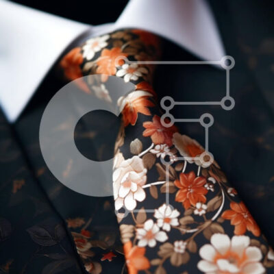 Intra Συλλεκτικό Ξύλινο Παζλ Plywood  4mm - Κοντινό πλάνο πορτοκαλί και μαύρο φλοράλ μοτίβο γραβάτας Σε Ξύλινο Κουτί - Διαστάσεις: 10x10 cm – 25 κομμάτια - Image 1