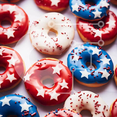 Intra Συλλεκτικό Ξύλινο Παζλ Plywood  4mm - Patriotic Donuts με Κόκκινα, Λευκά και Μπλε αστέρια για τις 4 Ιουλίου Σε Ξύλινο Κουτί - Διαστάσεις: 10x10 cm – 25 κομμάτια - Image 1
