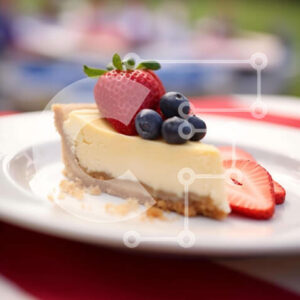 Intra Συλλεκτικό Ξύλινο Παζλ Plywood  4mm - Cheesecake με μούρα σε πιάτο με θέμα την αμερικανική σημαία Σε Ξύλινο Κουτί - Διαστάσεις: 10x10 cm – 25 κομμάτια