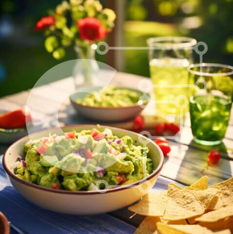 Intra Συλλεκτικό Ξύλινο Παζλ Plywood  4mm - Υπαίθριο δείπνο με γκουακαμόλε, πατατάκια, σάλσα και κρασί Σε Ξύλινο Κουτί - Διαστάσεις: 10x10 cm – 25 κομμάτια - Image 1