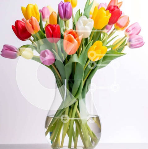 Intra Συλλεκτικό Ξύλινο Παζλ Plywood  4mm - Ζωντανές πολύχρωμες τουλίπες σε ένα διάφανο βάζο Σε Ξύλινο Κουτί - Διαστάσεις: 10x10 cm – 25 κομμάτια - Image 1