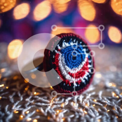 Intra Συλλεκτικό Ξύλινο Παζλ Plywood  4mm - Κόκκινο, λευκό και μπλε κροσέ μανικετόκουμπα σε περίτεχνο τραπεζομάντιλο Σε Ξύλινο Κουτί - Διαστάσεις: 10x10 cm – 25 κομμάτια - Image 1