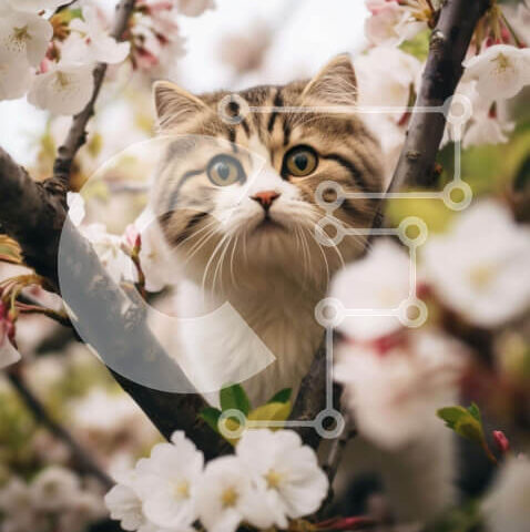 Intra Συλλεκτικό Ξύλινο Παζλ Plywood  4mm - Γάτα που κρυφοκοιτάζει από τη Μηλιά Σε Ξύλινο Κουτί - Διαστάσεις: 10x10 cm – 25 κομμάτια - Image 1