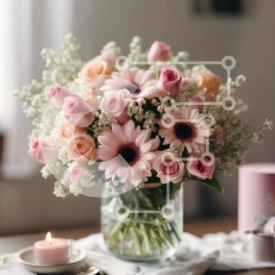 Intra Συλλεκτικό Ξύλινο Παζλ Plywood  4mm - Ρομαντική ανθοσυνθέσεις με ροζ και λευκά λουλούδια σε γυάλινο βάζο Σε Ξύλινο Κουτί - Διαστάσεις: 10x10 cm – 25 κομμάτια - Image 1