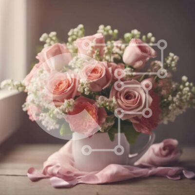 Intra Συλλεκτικό Ξύλινο Παζλ Plywood 4mm - Ροζ τριαντάφυλλα σε λευκό βάζο με κορδέλες Σε Ξύλινο Κουτί - Διαστάσεις: 10x10 cm – 25 κομμάτια - Image 1