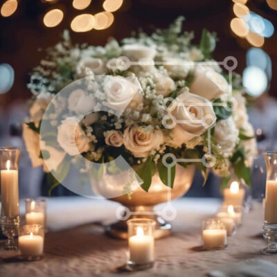 Intra Συλλεκτικό Ξύλινο Παζλ Plywood  4mm - Κομψό ασημένιο μπολ με λευκά τριαντάφυλλα και κεριά Σε Ξύλινο Κουτί - Διαστάσεις: 10x10 cm – 25 κομμάτια - Image 1