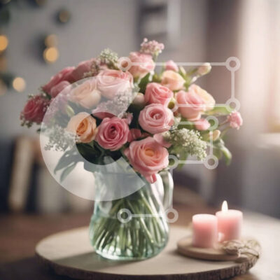 Intra Συλλεκτικό Ξύλινο Παζλ Plywood  4mm - Κομψά ροζ τριαντάφυλλα και κεριά σε γυάλινο βάζο Σε Ξύλινο Κουτί - Διαστάσεις: 10x10 cm – 25 κομμάτια - Image 1