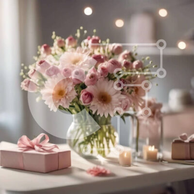 Intra Συλλεκτικό Ξύλινο Παζλ Plywood  4mm - Ρομαντικά ροζ λουλούδια και κουτιά δώρων με κεριά Σε Ξύλινο Κουτί - Διαστάσεις: 10x10 cm – 25 κομμάτια - Image 1