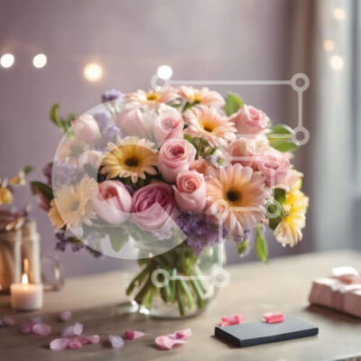 Intra Συλλεκτικό Ξύλινο Παζλ Plywood  4mm - Ρομαντική φλοράλ σύνθεση με βάζο, κεριά και κινητό Σε Ξύλινο Κουτί - Διαστάσεις: 10x10 cm – 25 κομμάτια - Image 1