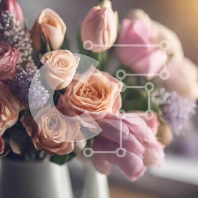 Intra Συλλεκτικό Ξύλινο Παζλ Plywood  4mm - Floral σύνθεση με ροζ και μωβ τριαντάφυλλα σε λευκό βάζο Σε Ξύλινο Κουτί - Διαστάσεις: 10x10 cm – 25 κομμάτια - Image 1