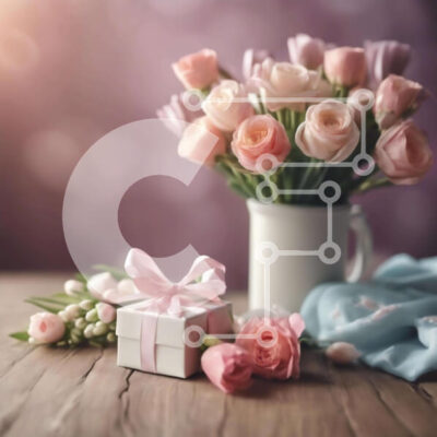 Intra Συλλεκτικό Ξύλινο Παζλ Plywood  4mm - Κομψό μπουκέτο με ροζ τριαντάφυλλα σε κουτί δώρου Σε Ξύλινο Κουτί - Διαστάσεις: 10x10 cm – 25 κομμάτια - Image 1