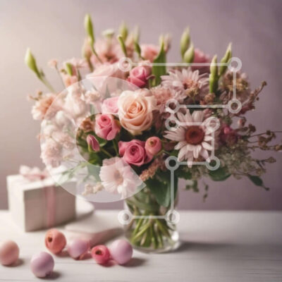 Intra Συλλεκτικό Ξύλινο Παζλ Plywood  4mm - Γυάλινο βάζο με ροζ τριαντάφυλλα και κουτί σε σχήμα αυγού Σε Ξύλινο Κουτί - Διαστάσεις: 10x10 cm – 25 κομμάτια - Image 1