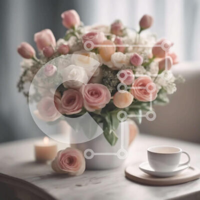 Intra Συλλεκτικό Ξύλινο Παζλ Plywood  4mm - Ρομαντικό τραπέζι με τριαντάφυλλα, φλιτζάνια καφέ και κερί Σε Ξύλινο Κουτί - Διαστάσεις: 10x10 cm – 25 κομμάτια - Image 1